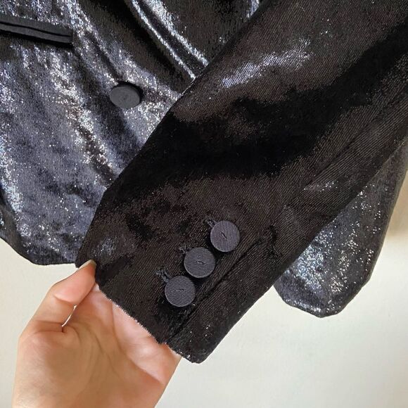 NWT Rachel Zoe Velvet Black Blazer Shimmer Double Breasted Size M - Picture 9 of 11